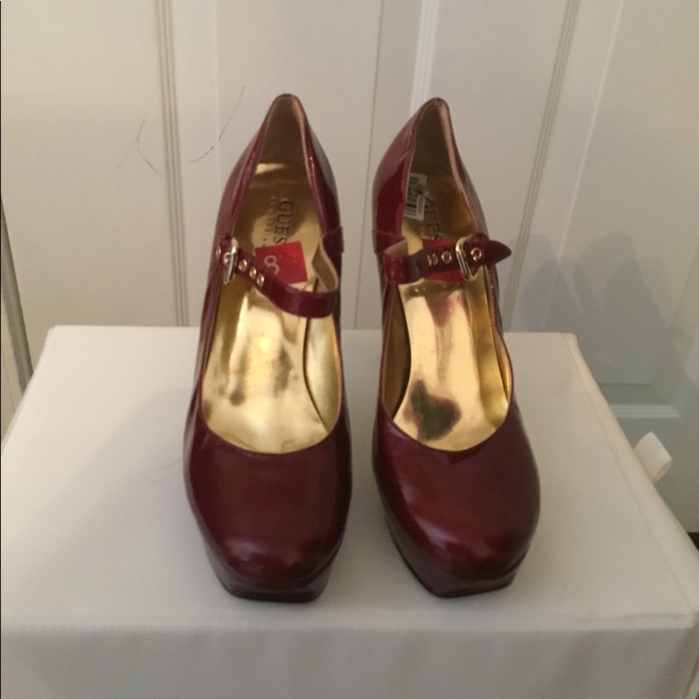 Guess shoes. Red, patent platform heels